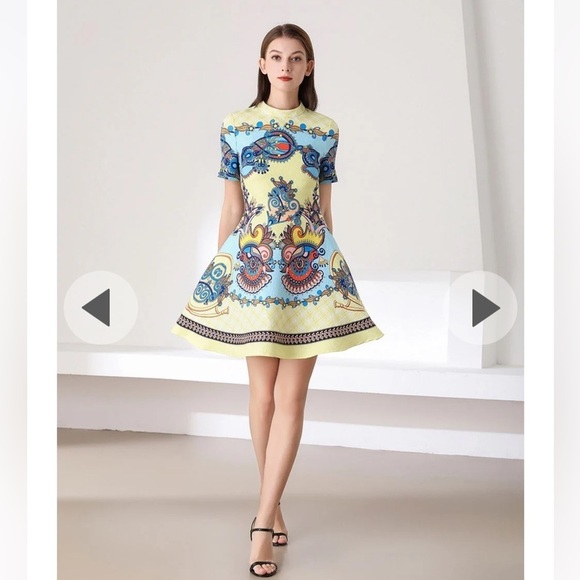 Comino Couture London Lemon Check Abstract Dress Size 8 - Picture 2 of 16